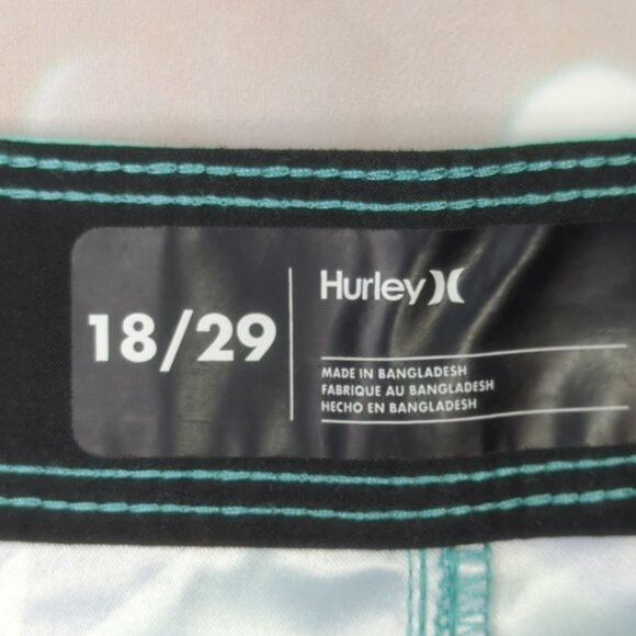 Hurley Mens Graphic Swim Trunks Size 18/29 Blue Green Polyester - Picture 2 of 12